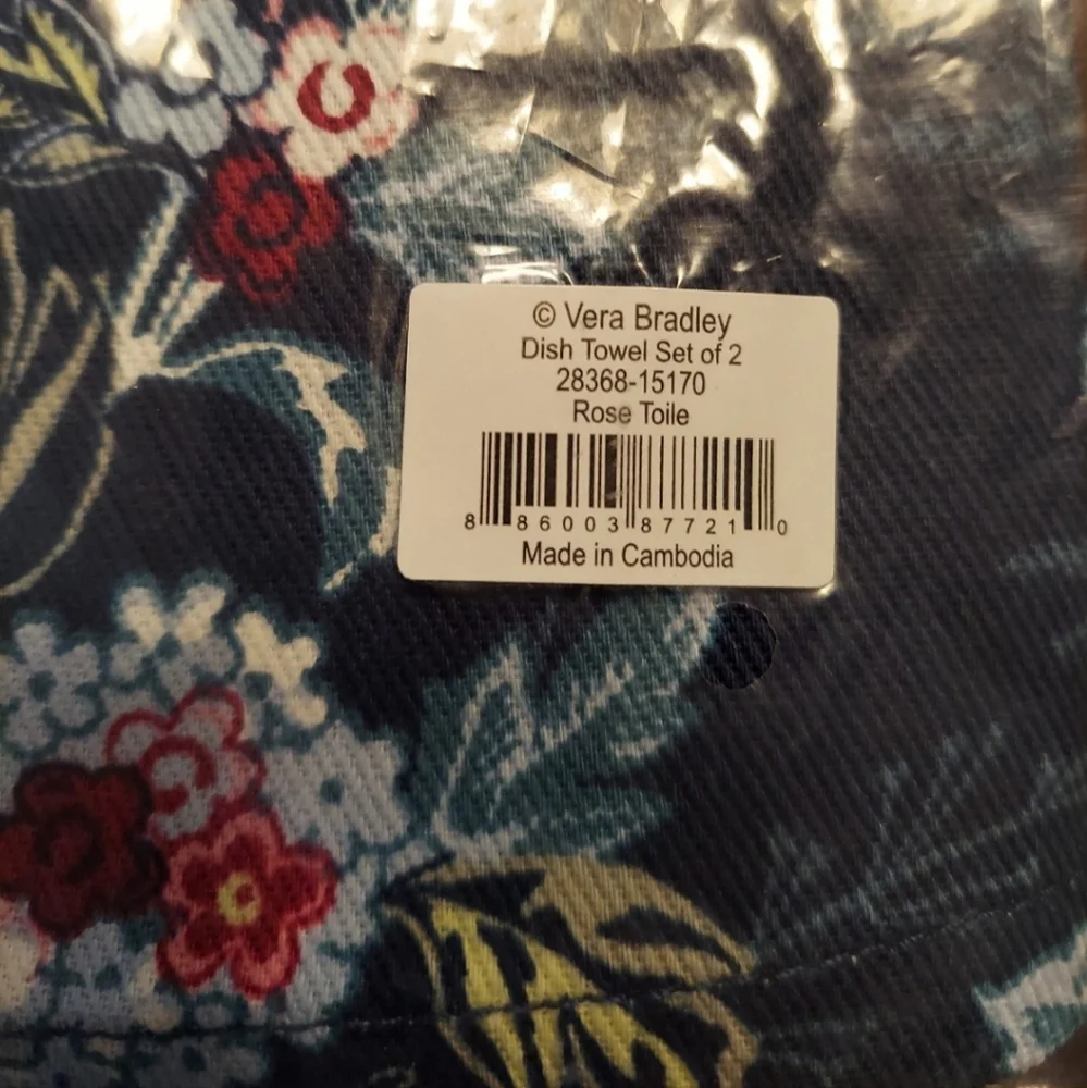 VERA BRADLEY ROSE TOILE DISH TOWEL SET (2) BNWT RETIRED 2022 1 SET LEFT
